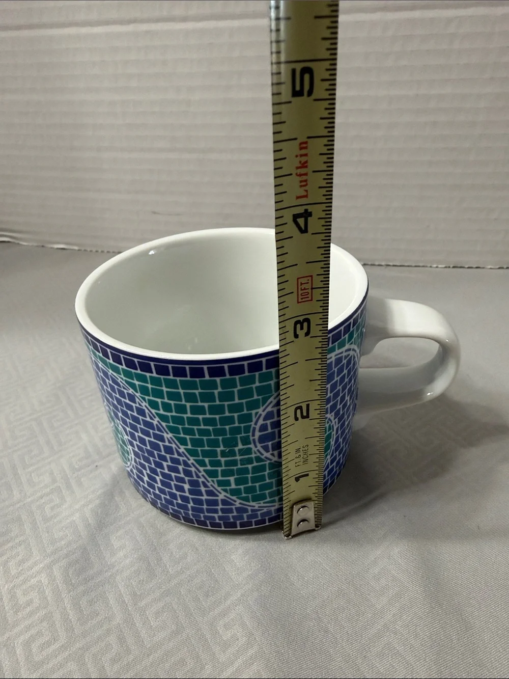 Vtg Dansk Mosaic Wave Ceramic Coffee Mug Cup Blue & Green Tile Pattern Portugal